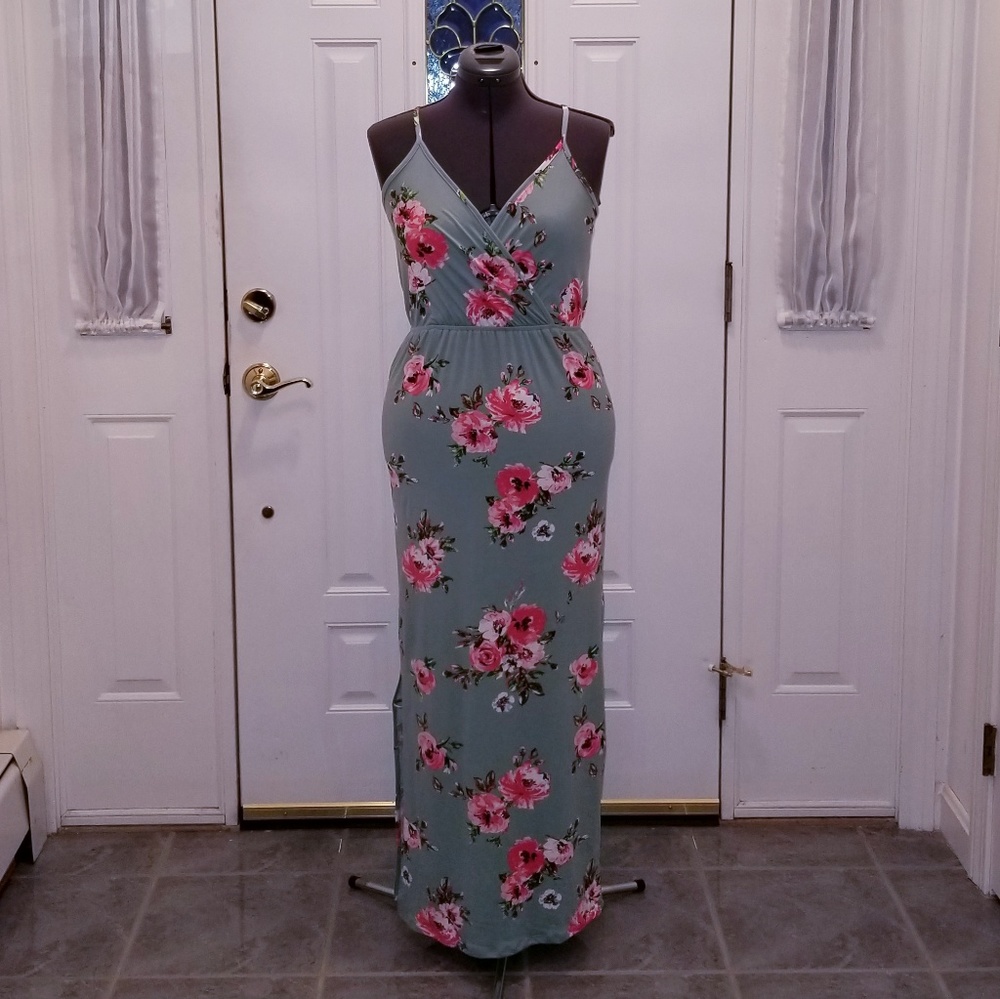 Fig & Olive Pink Floral Stretch Maxi Dress M